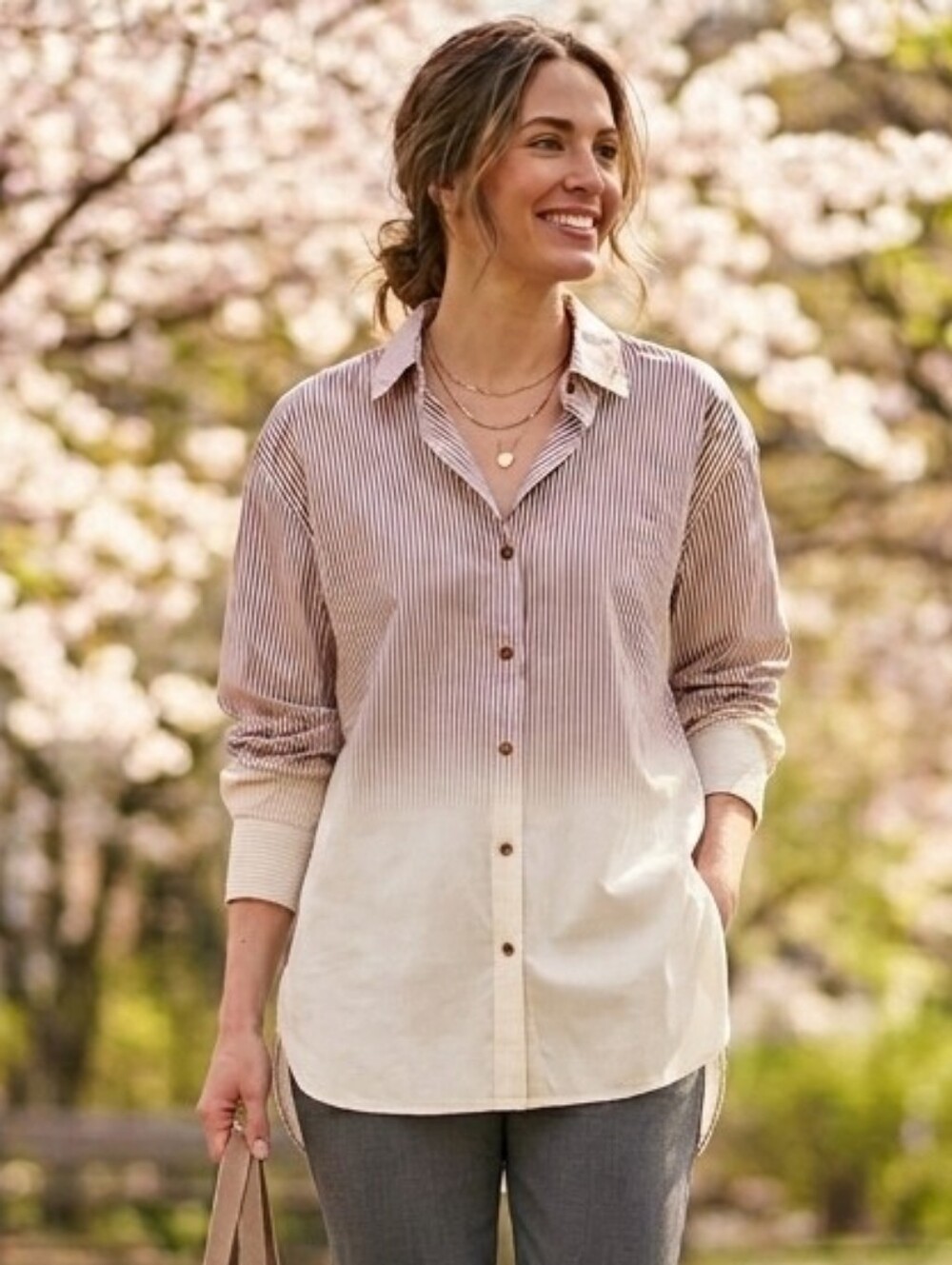 NWOT Lafayette 148 L Quiet Luxury Modern Contemporary Stripe Ombre Button Shirt